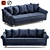 Elegant Shebi Blue Velvet Sofa 3D model small image 1