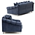 Elegant Shebi Blue Velvet Sofa 3D model small image 2