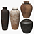 Rustic Relief Ceramic Vases Set 3D model small image 4