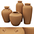 Rustic Relief Ceramic Vases Set 3D model small image 6