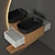 Modern Bathroom Set: Wooden Cabinet, Semicircular Mirror, Black Taps 3D model small image 2