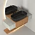 Modern Bathroom Set: Wooden Cabinet, Semicircular Mirror, Black Taps 3D model small image 5