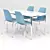 Modern Glass Table and Blue Chair Set 3D model small image 1