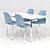 Modern Glass Table and Blue Chair Set 3D model small image 6