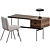 Mid-Century Office Set: Chair, Desk, Lamp 3D model small image 1