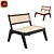 Elegant Walnut Rattan Lounge Chair 3D model small image 1