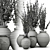 Handcrafted Clay Vases with Eucalyptus 3D model small image 7