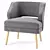 Velvet Mariposa Mid Century Accent Chair 3D model small image 2