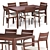 Modern Walnut Dining Set - Table & Chairs 3D model small image 1