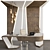 Modern Reception Desk with ASUS Laptop, Chair, Chandelier, Vase & Panel 3D model small image 1