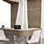 Modern Reception Desk with ASUS Laptop, Chair, Chandelier, Vase & Panel 3D model small image 7