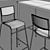 Sleek Black Bar Stool & Oak Table 3D model small image 4