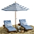 Sunset Relaxation: Beach Umbrella & Chaise Longue Set 3D model small image 1