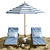 Sunset Relaxation: Beach Umbrella & Chaise Longue Set 3D model small image 2