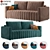 Elegant Velvet Sofa in Emerald 3D model small image 1