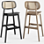 Rustic Cane Wood Bar Stool 3D model small image 1