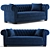 Ink Blue Velvet Tufted Sofa 3D model small image 1