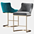 Teal Velvet and Brass Bar Stool 3D model small image 2