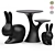 Qeeboo Rabbit Kids Table & Chairs 3D model small image 1