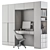 Wood and White Home Office Furniture 3D model small image 5