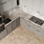 Modern Kitchen Set with Gas Hob, Oven, Coffee Machine, Wine Fridge, Sink & Hood 3D model small image 4