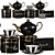 Elegant Black Gold Tea Set 3D model small image 4