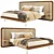 Modern Wooden Bed with Canaletta Walnut Frame and Upholstered Headboard 3D model small image 1