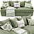Modern White/Green 4-Seater Sofa 3D model small image 2
