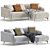 Beige Velvet Lounge Chaise Sofa 3D model small image 1