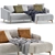 Beige Velvet Lounge Chaise Sofa 3D model small image 2