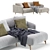 Beige Velvet Lounge Chaise Sofa 3D model small image 3