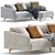 Beige Velvet Lounge Chaise Sofa 3D model small image 6