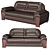 Luxury Black Leather 3-Seater Sofa 3D model small image 1