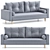 Numo Velvet Grafit Sofa Set 3D model small image 1