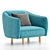 Modern Ocean Blue Accent Chair 3D model small image 1