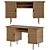 Vintage Style Writing Desk with Rattan Legs 3D model small image 1