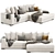  Elegant Sectional Sofa in Velvet 3D model small image 3