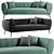 Luxury Green Velvet Sofa 3-Seater 3D model small image 2