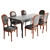 Rustic Elm Farmhouse Dining Set 3D model small image 1