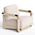 Mid-Century Modern White Velvet Armchair 3D model small image 2