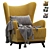 Luxury Oxford Velvet Armchair Yellow 3D model small image 1