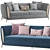 Royal Blue Velvet Sofa Luxury 3D model small image 2
