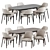 Stylish Velvet Dining Set Wood 3D model small image 1