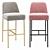 Velvet Upholstered Metal Barstool Set 3D model small image 1