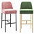 Velvet Upholstered Metal Barstool Set 3D model small image 3