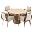 Modern Round Teak Dining Set 3D model small image 3