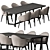Black Cream Dining Table Set 3D model small image 1