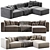 Modular Velvet Sofa with Ottoman 3D model small image 2