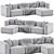 Modular Velvet Sofa with Ottoman 3D model small image 5