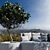 Stylish Outdoor Concrete Sofa with Tree 3D model small image 6